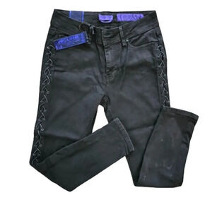Indigo Rein Women's Black Saint & Sinner Mid rise Skinny lace Up Jeans Size 11